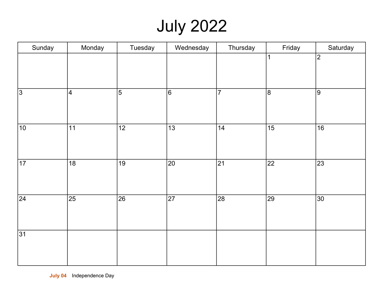 Cute July 2022 Calendar
