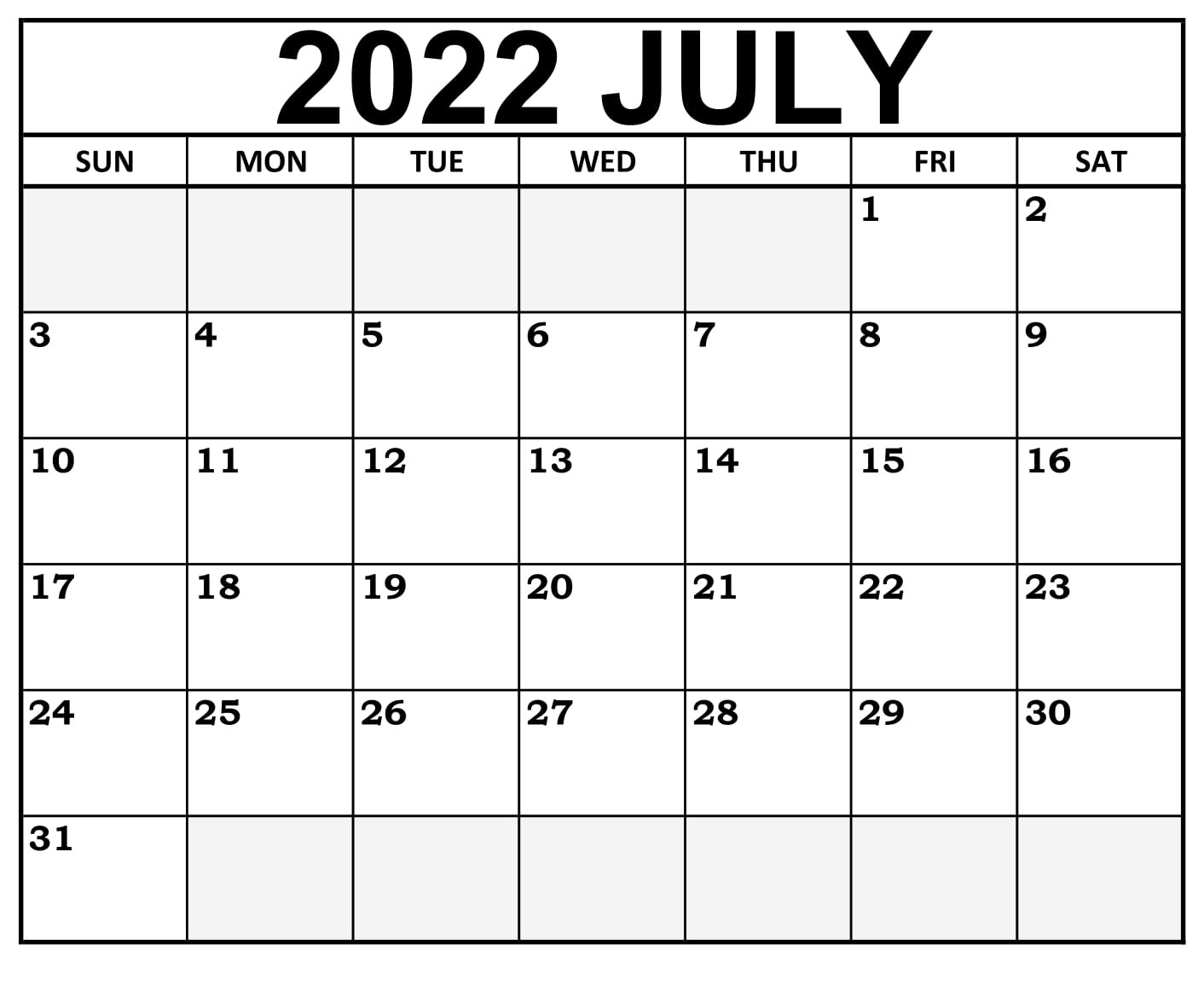 Cute July 2022 Monthly Calendar