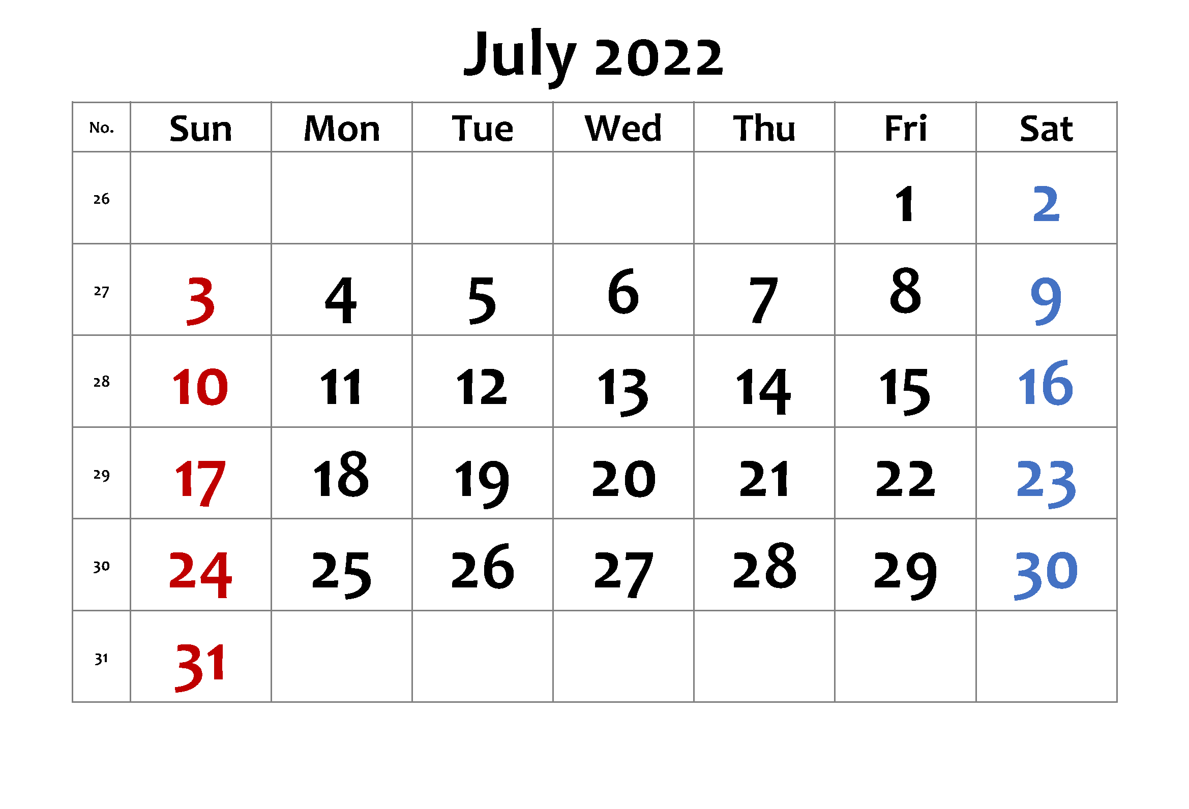 July 2022 Calendar PDF