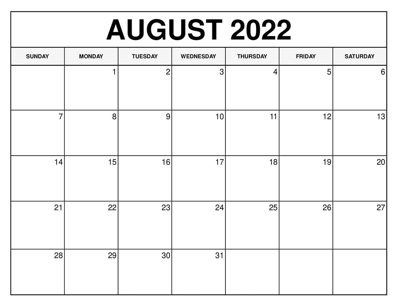 August 2022 Calendar With Holidays 