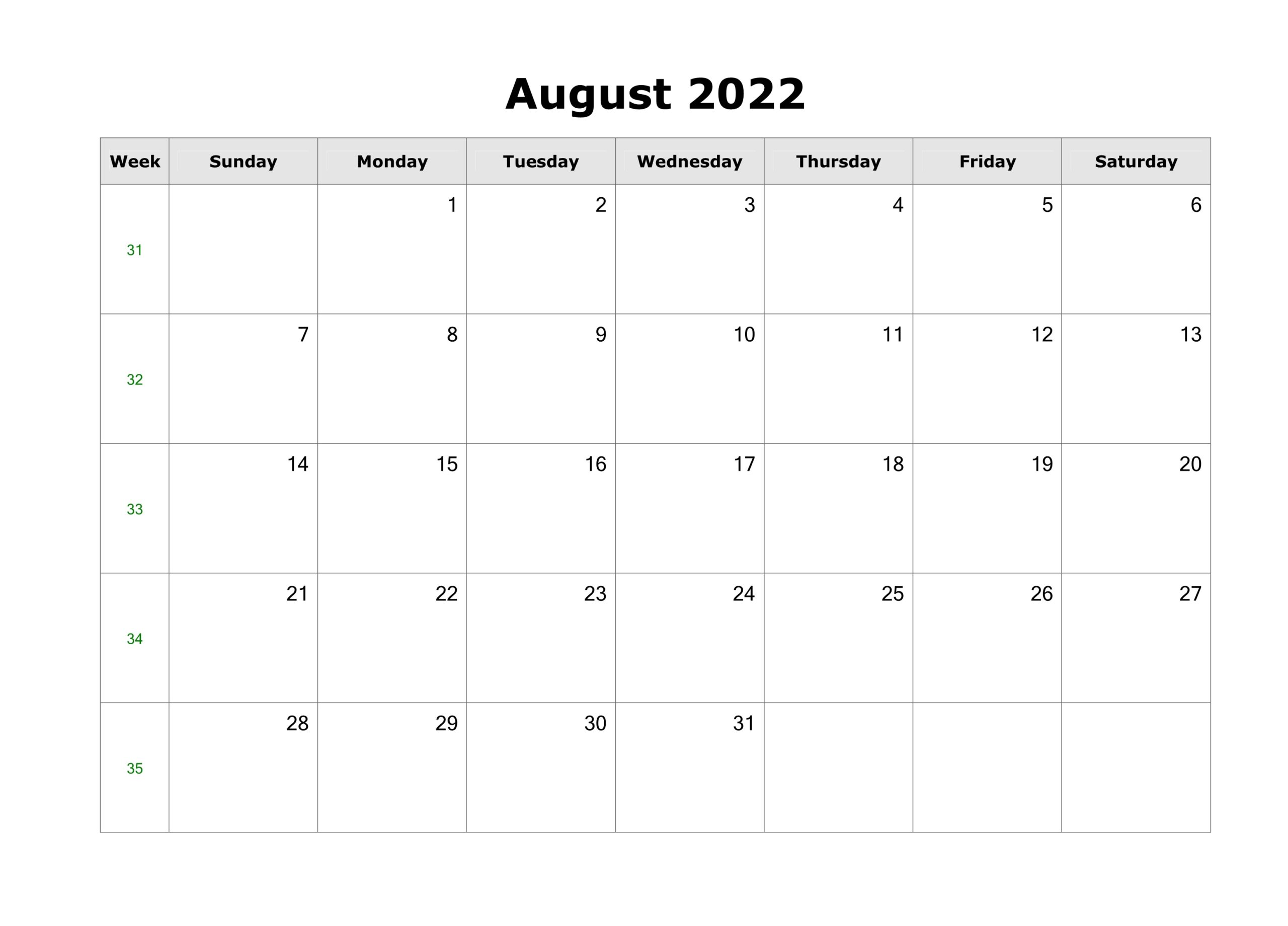 August 2022 Calendar With Holidays Planner