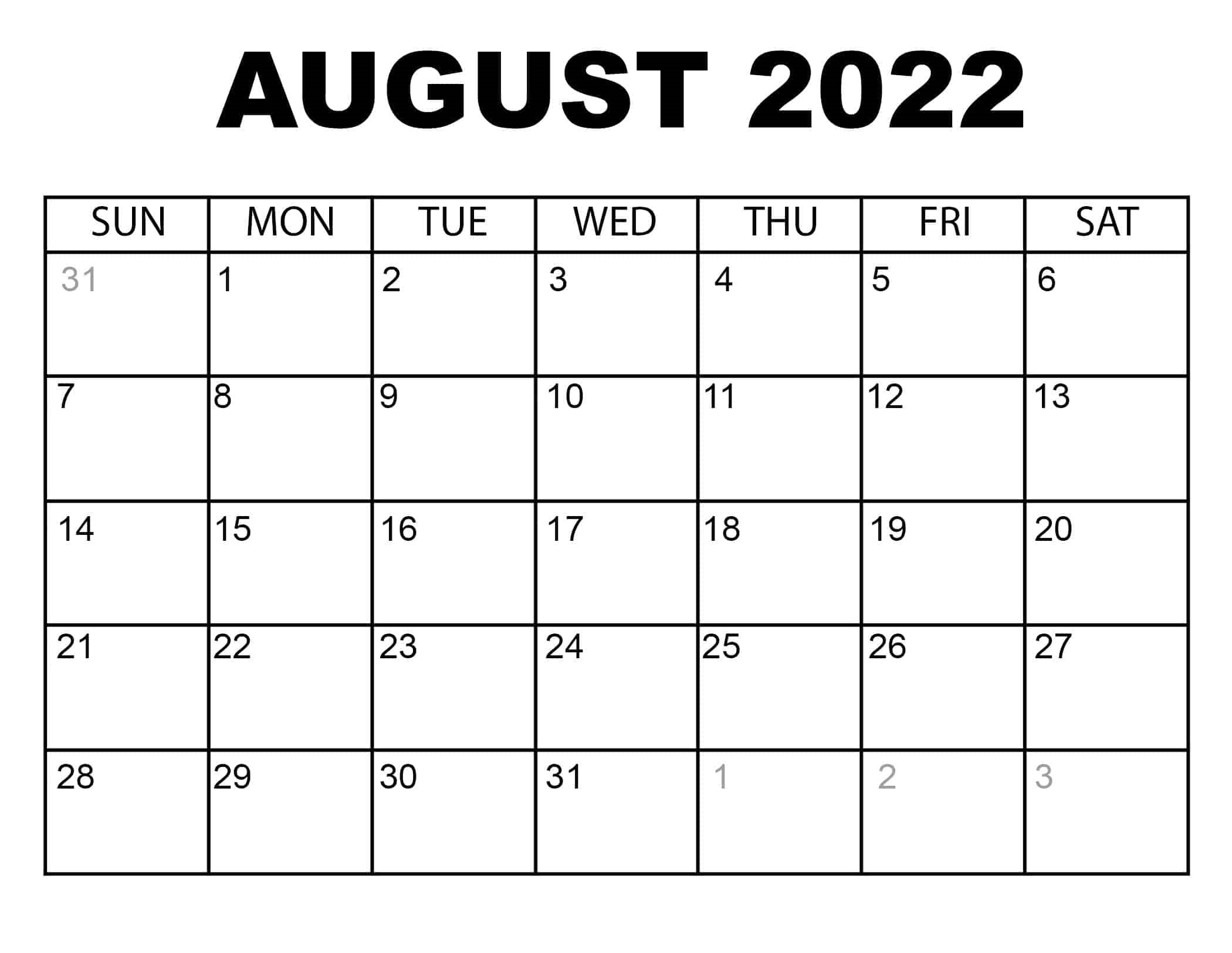 Blank August 2022 Calendar – Make A Work Planner