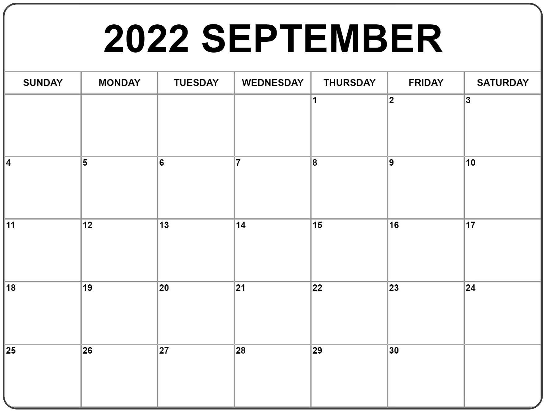 Blank September 2022 Calendar Template To Print