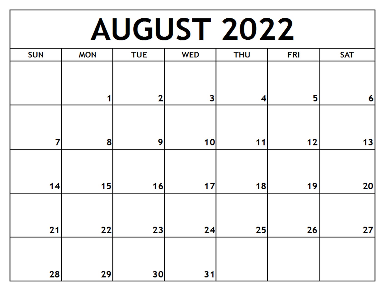 Cute August 2022 Printable Calendar