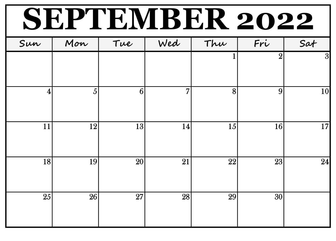 Cute September 2022 Calendar Blank