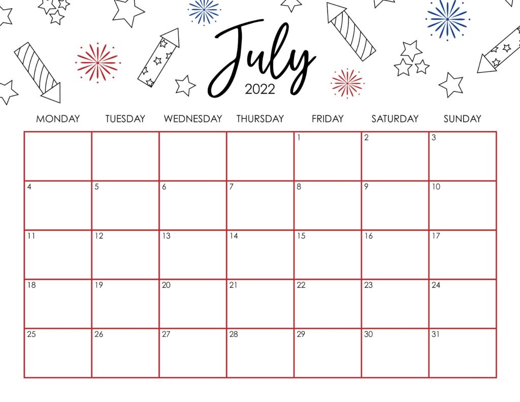 July 2022 Calendar With Holidays Planner