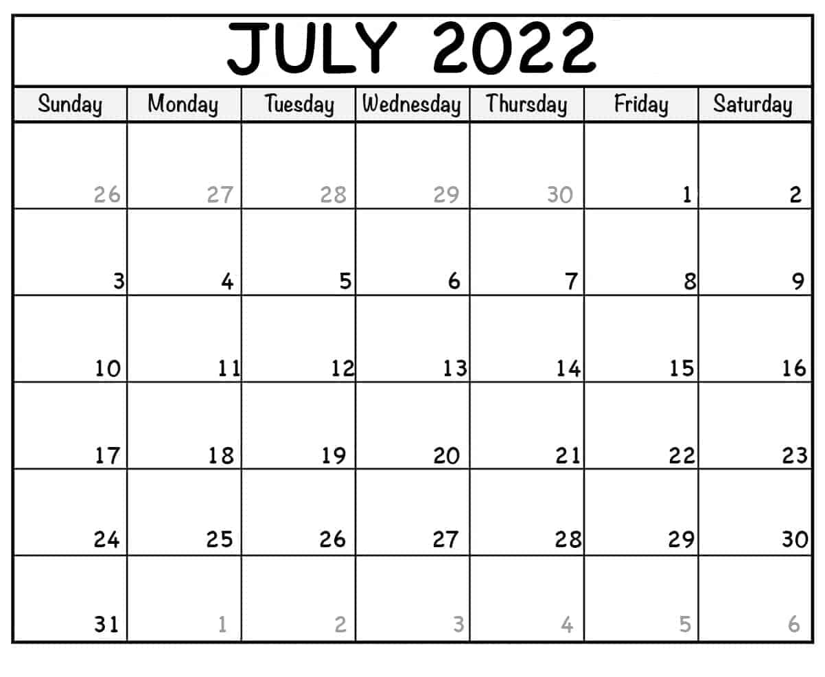 July 2022 Calendar With Holidays Word