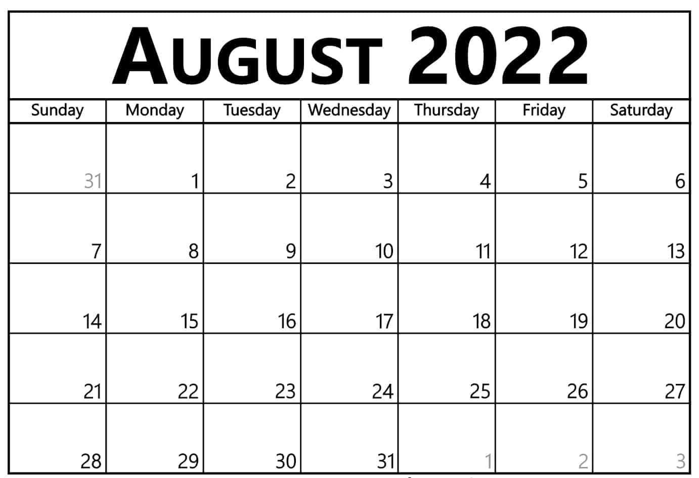 Printable August 2022 Calendar PDF