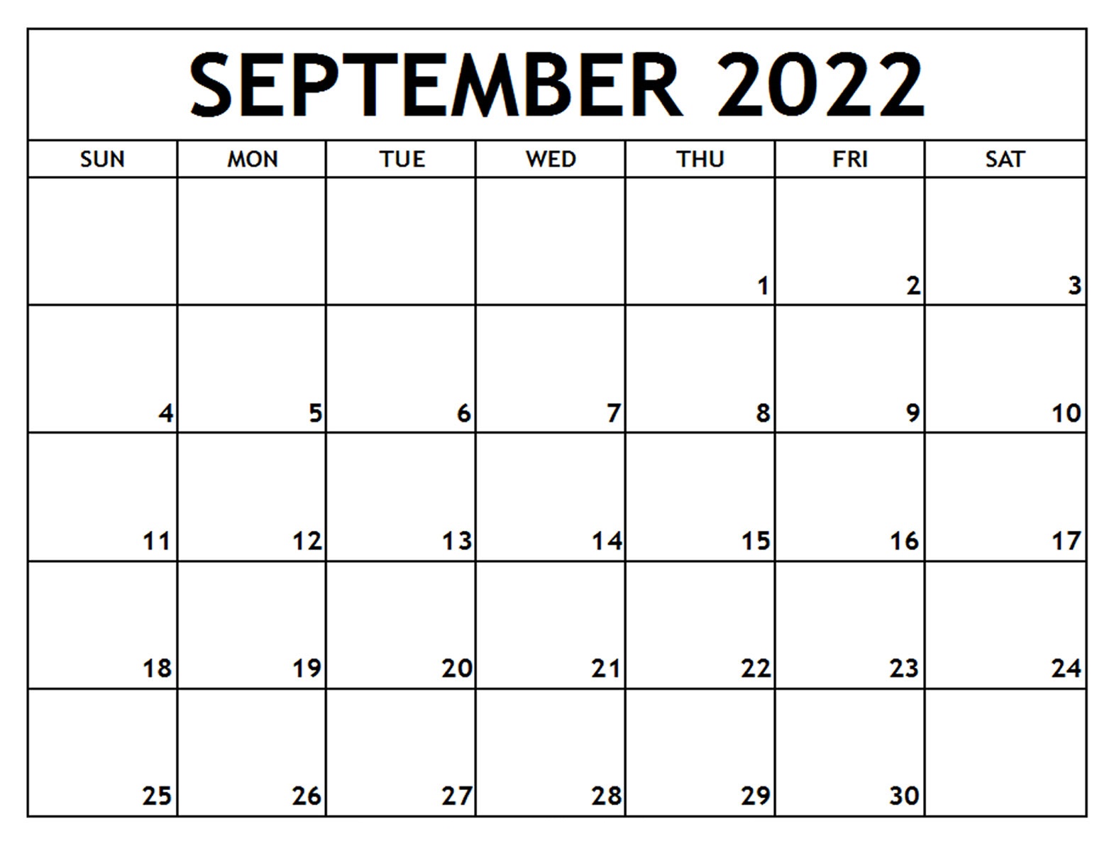 September 2022 Calendar Word