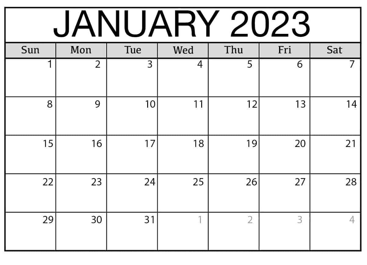 Blank January 2023 Calendar