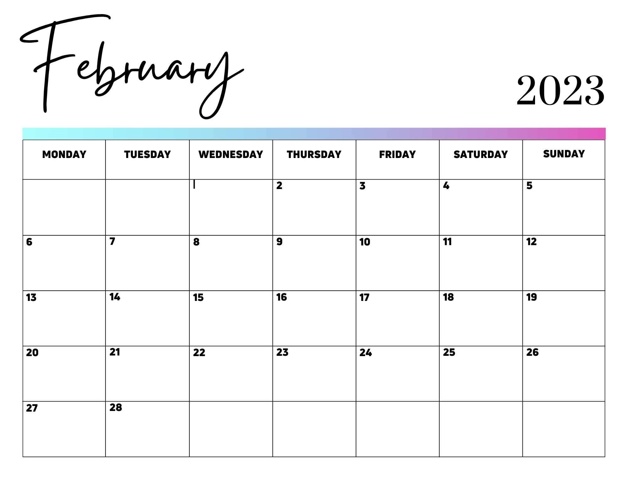 Cute February 2023 Calendar- 5 Printable Free Templates