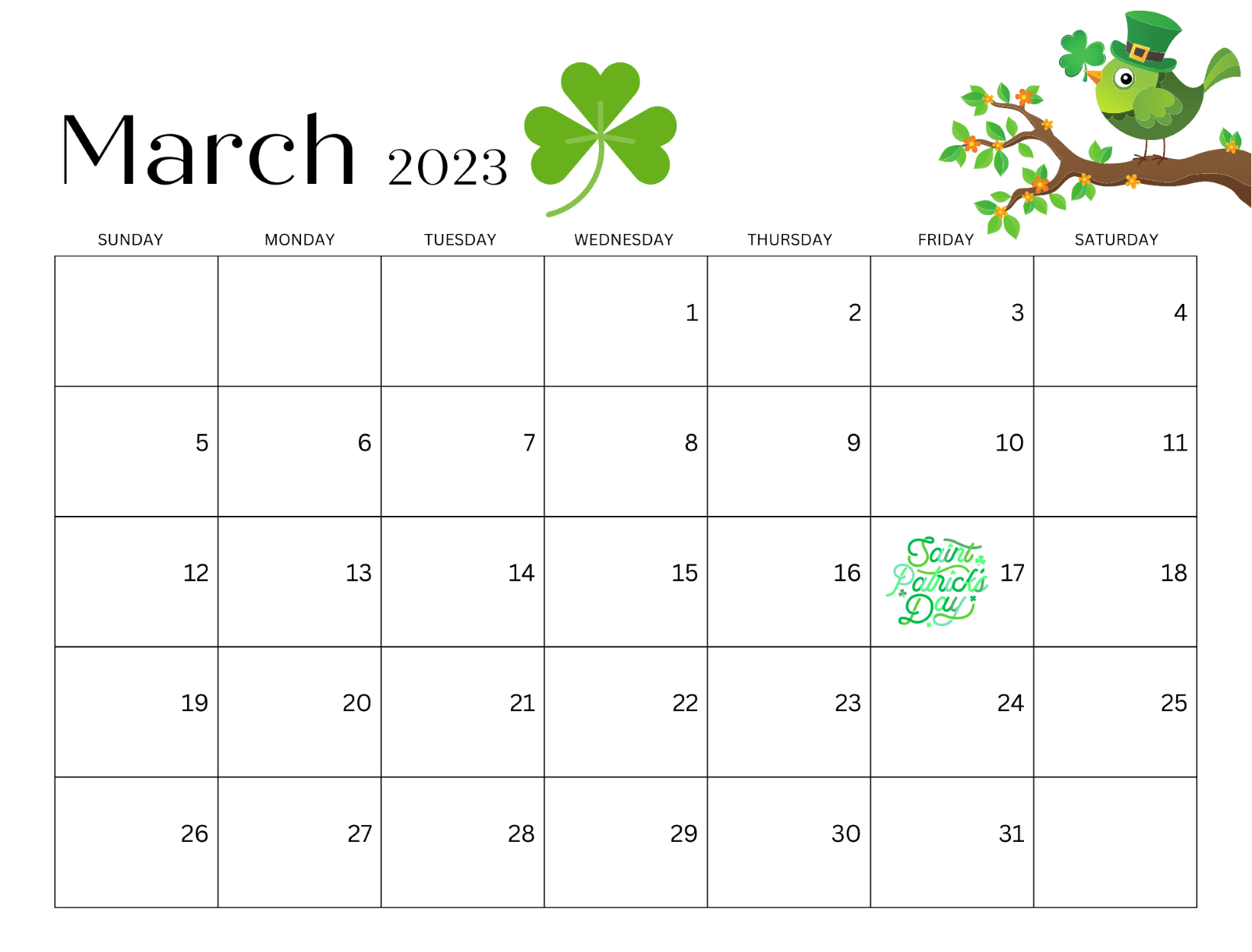printable march 2023 calendar