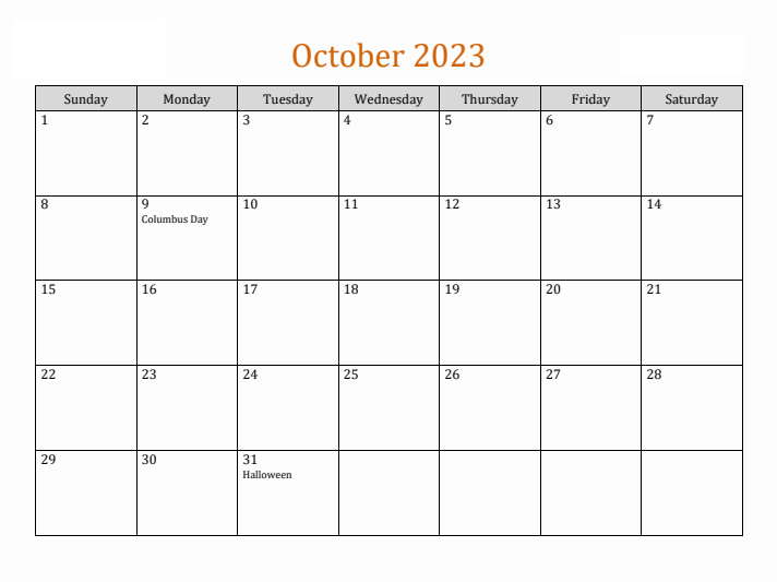 2023 October Calendar