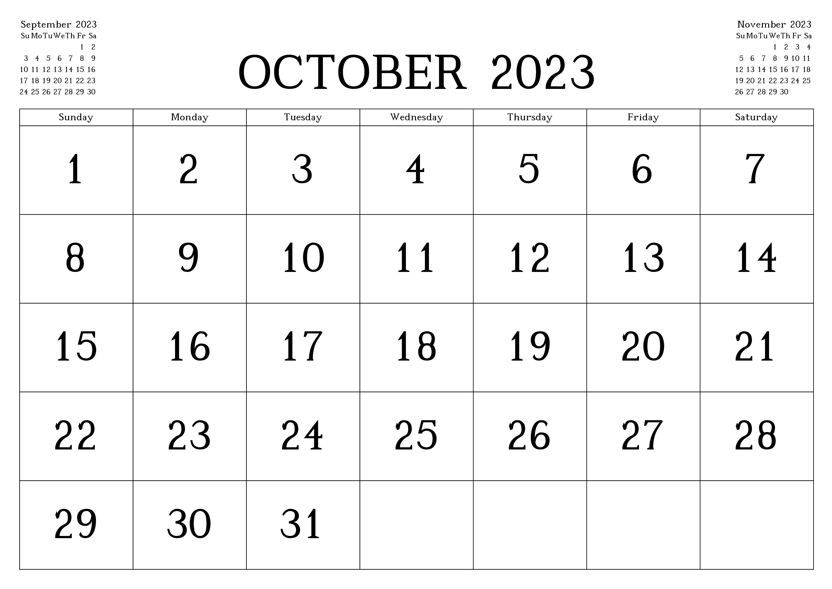 October 2023 Printable Calendar