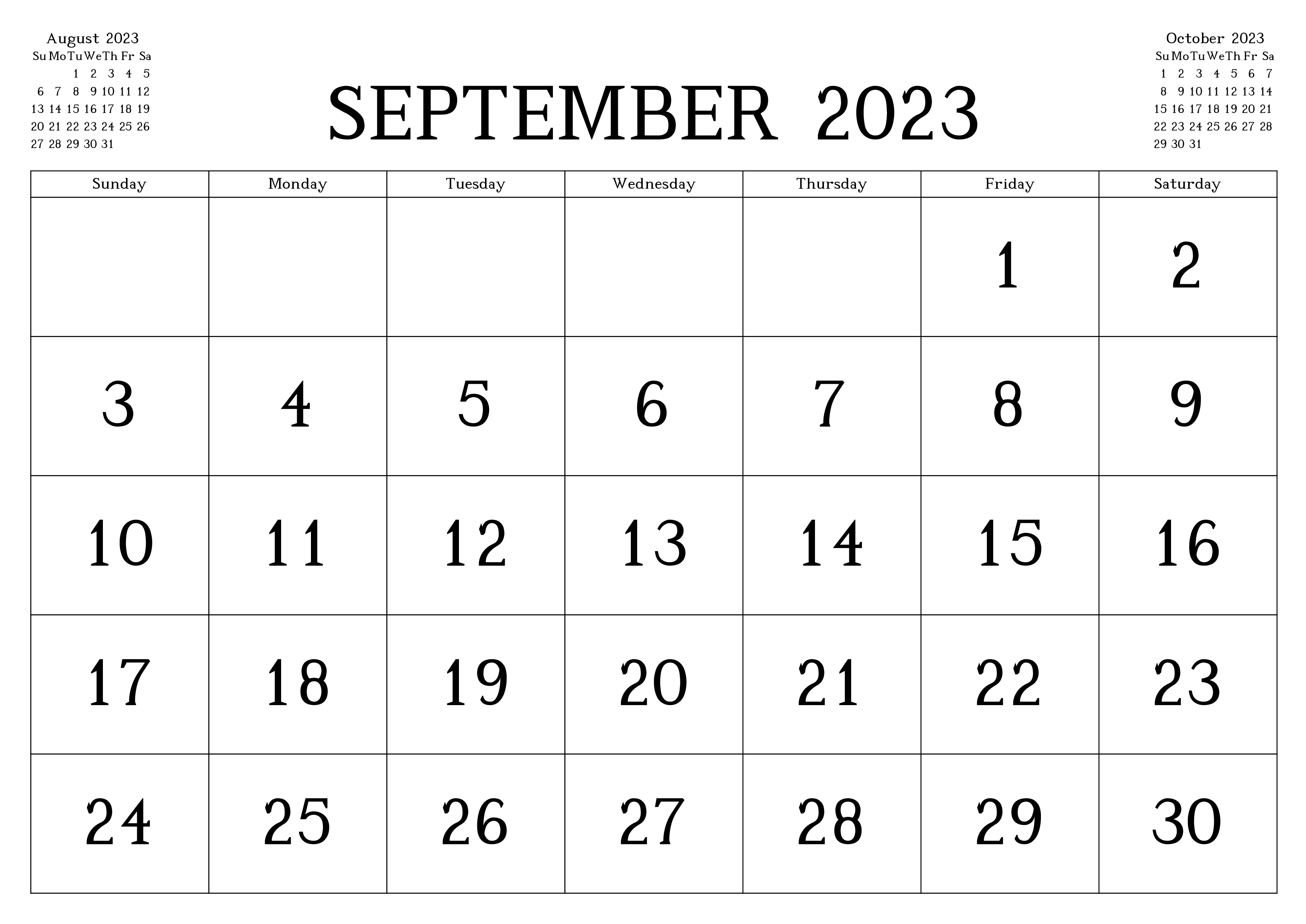 blank september 2023 calendar