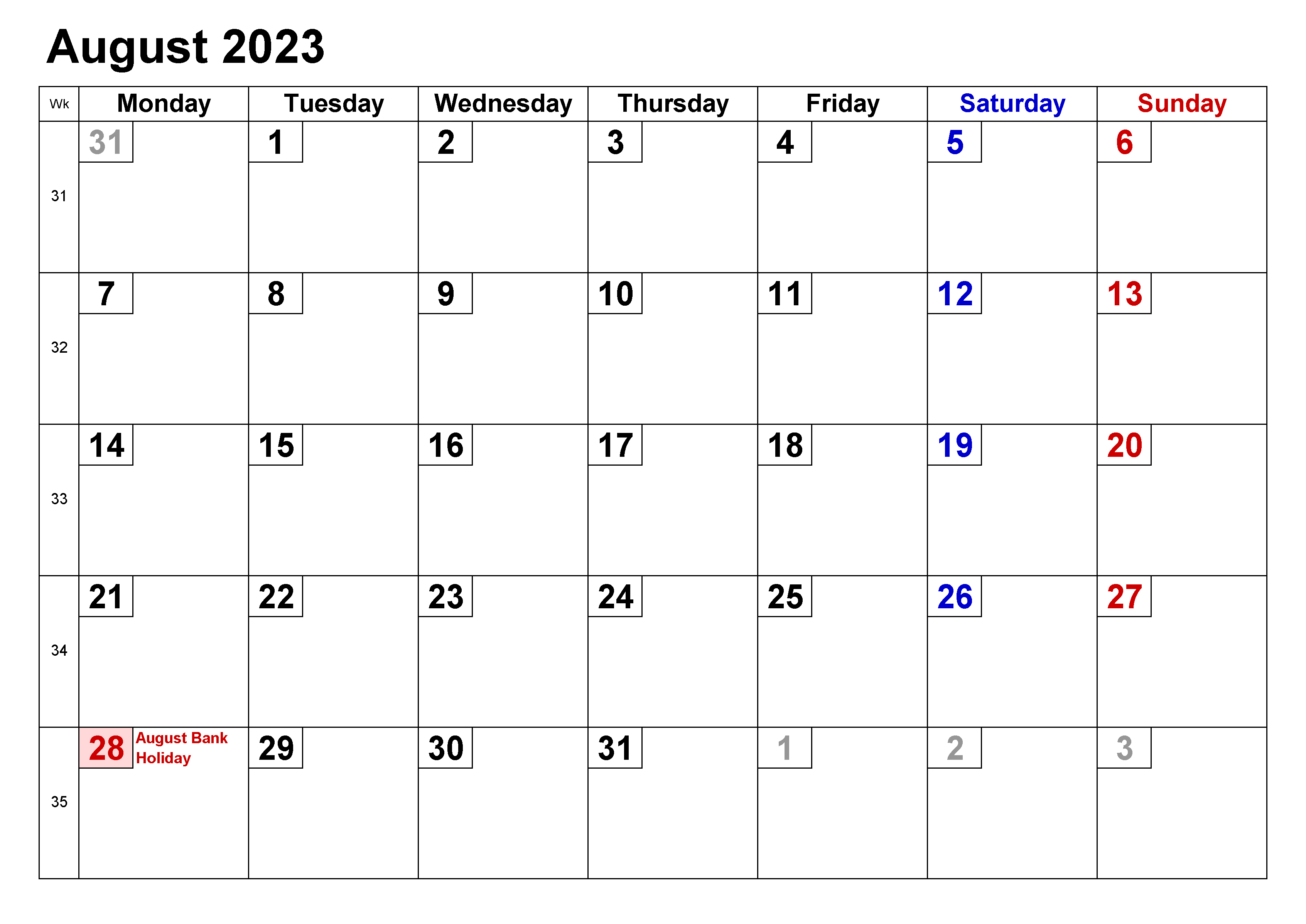 calendar august 2023 uk