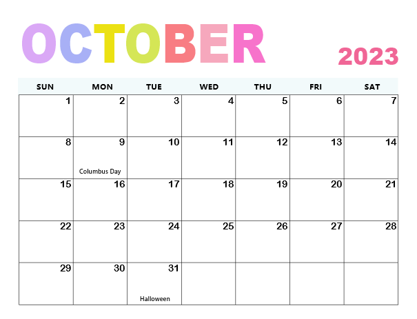 cute october 2023 calendar