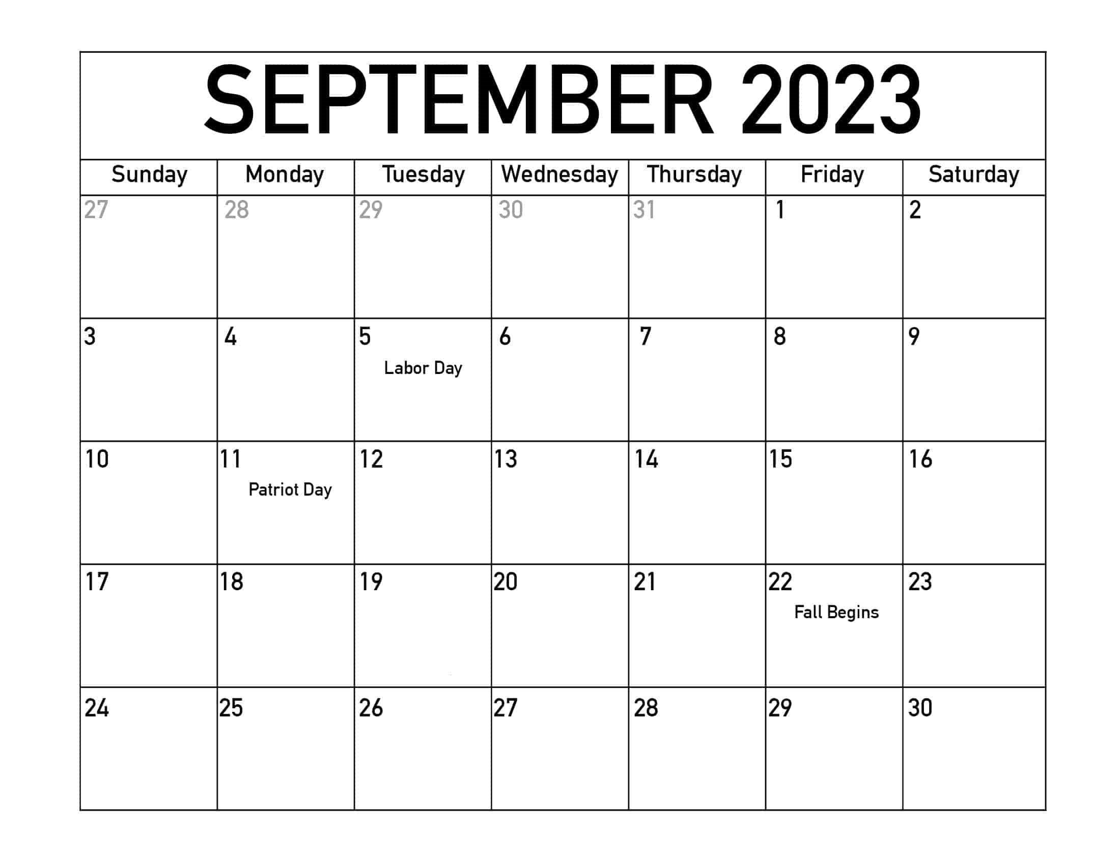 free september 2023 calendar