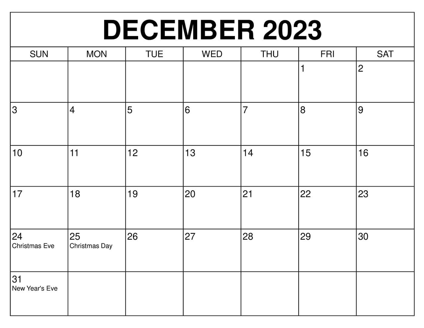 2023 December Calendar