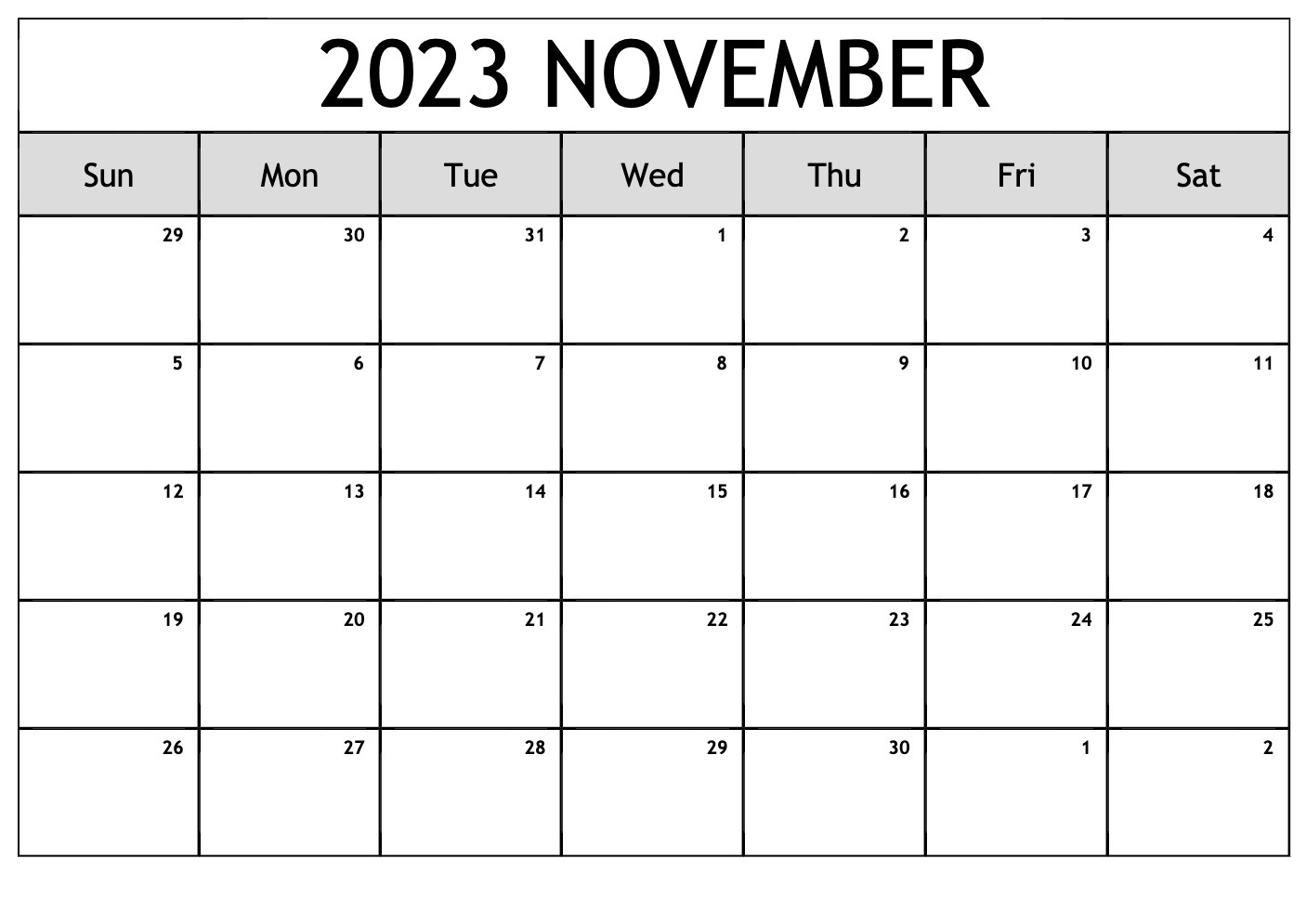 Blank November 2023 Calendar