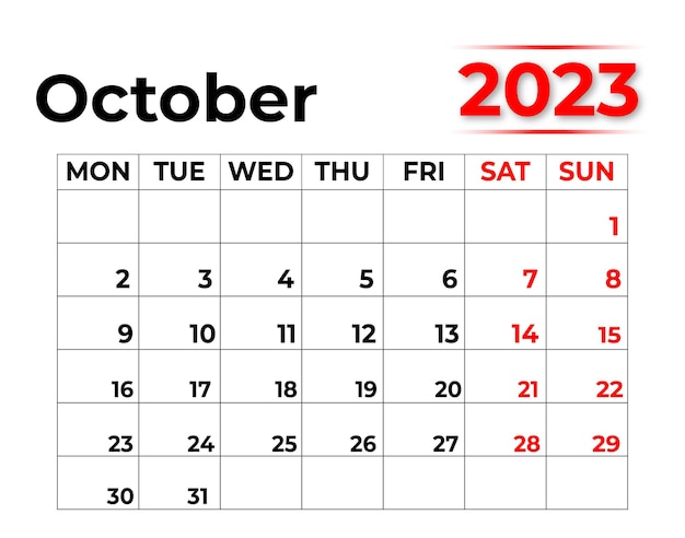 Calendar for October 2023