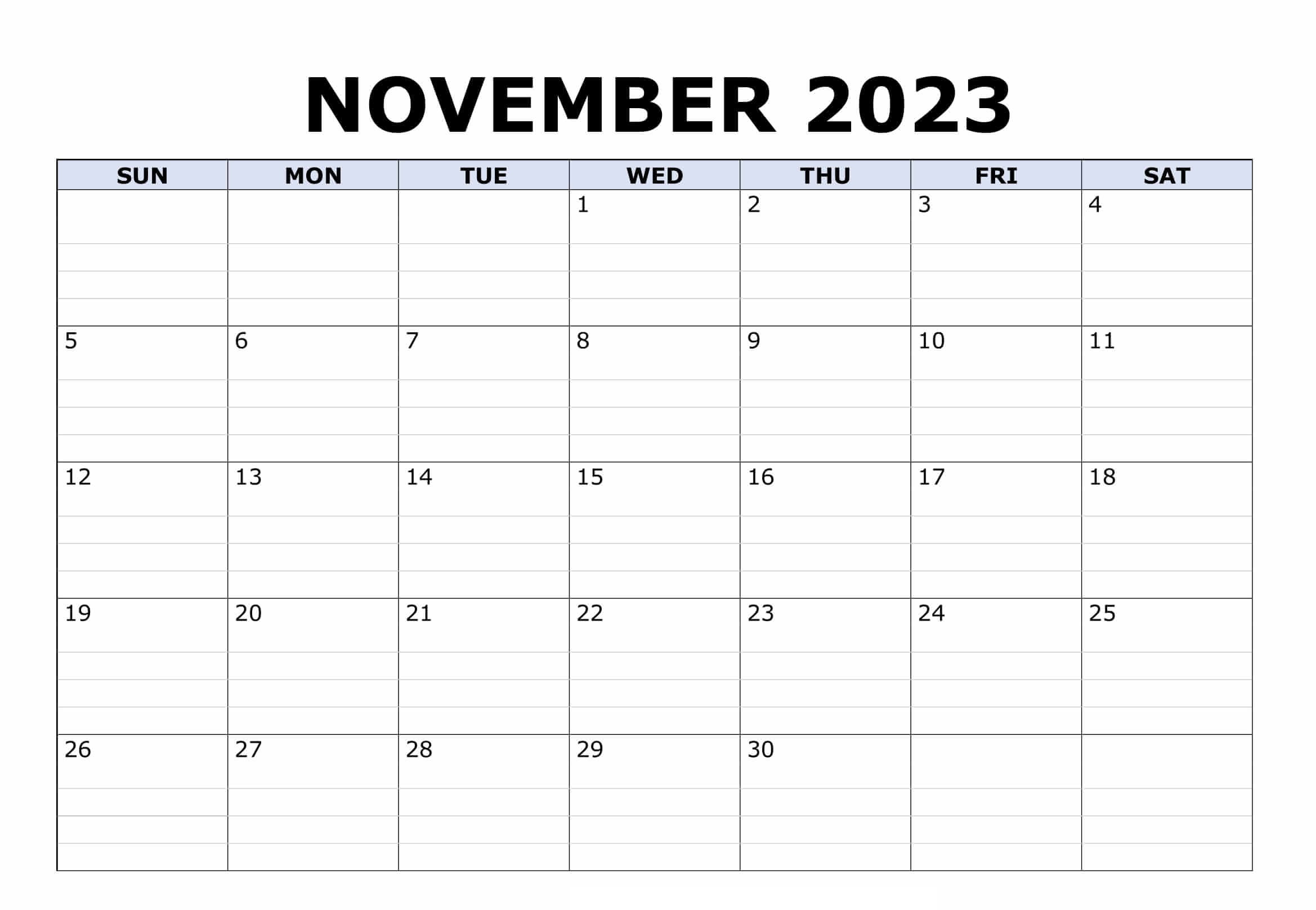 November 2023 Calendar Editable