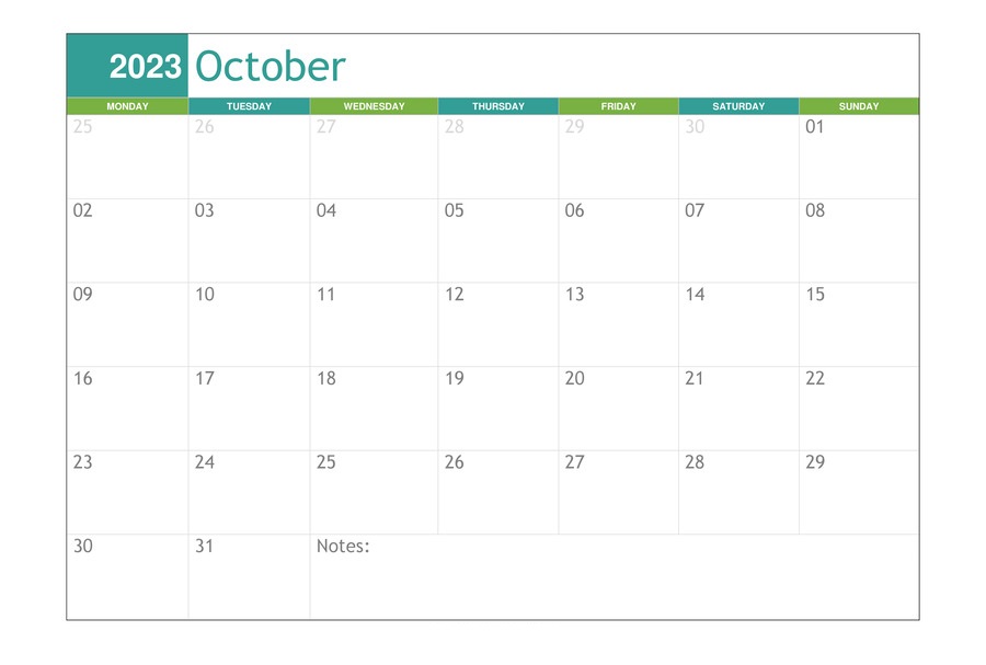 October 2023 Calendar Editable
